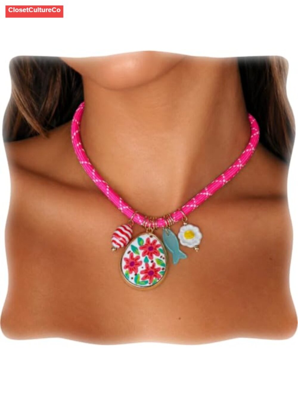 Rope Necklace with Charm Resin Pendant Lobster Clasp Festival Beach